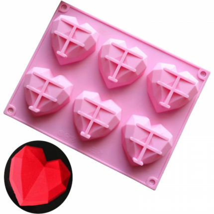 Molde Silicona 6 Corazones de Diamante