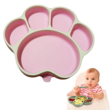 Plato Silicona Para Bebes Ventosa Huella Aprende A Comer ROSA